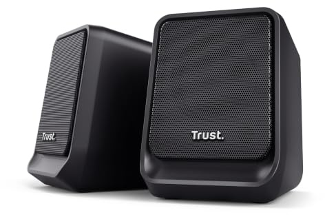 Trust Milo Altavoces PC Compacto 2.0 USB-C Stereo 12W (6W RMS), Negro | Altavoz Portatil con Control de Volumen en Línea, Conexión USB-C para Audio y Alimentación, con Plástico Reciclado