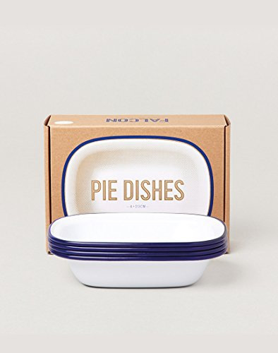 Falcon Enamelware Enamel Pie Dishes Set of 4 - White with blue rim