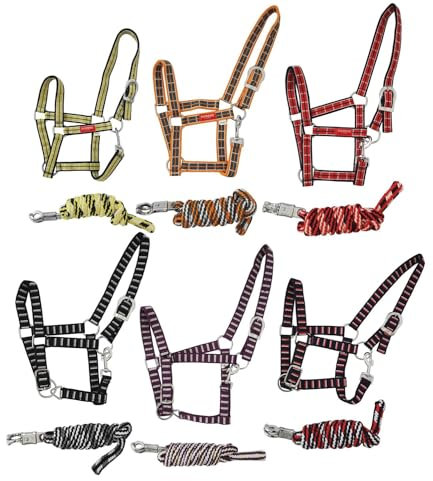 NETPROSHOP 1 Set Pferde Halfter und Strick Gemustert - Pony Cob Full XLFull, Groesse:Full, Farbe:Schwarz