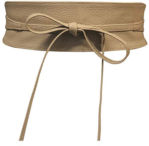 Live It Style It Damen Obi Gürtel breite Spitze Taille Band Kunstleder Cinch binden One Size Boho (Beiges Leder)