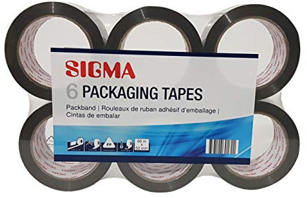 SIGMA Packband, Polypropylen, 50 mm x 66 m, braun, 6 Stück