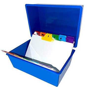 Indigo® 8x5 Blue Index Card Box with A-Z Mylar-Coated Guide Cards – Durable Filing Storage Box for Office, Home & School Use