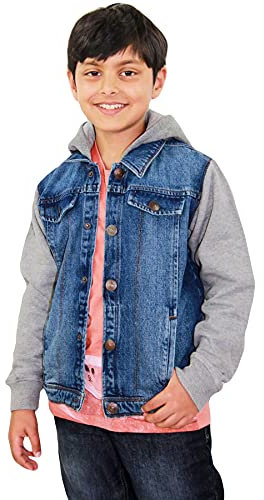 A2Z 4 Kids Kids Boys Designer Fashion Jeans Jacket Fleece Sleeves & Hood - Boys Denim Jacket JK15 Dark Blue 13-14