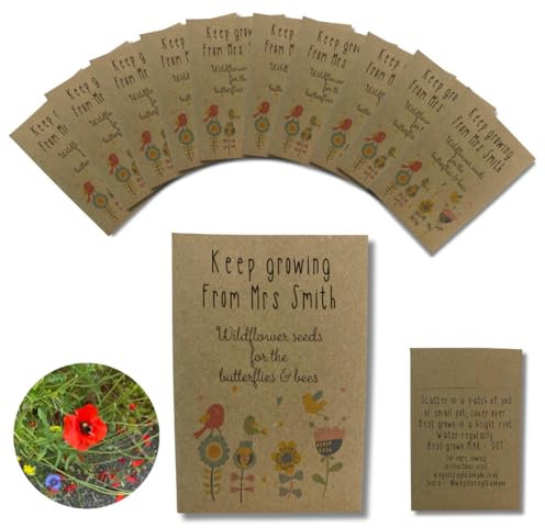 10 x Teacher to Pupil Seed Gift Packets Contains Wildflower, Class Gift End of Year Term Present for Students from Teachers to Show Appreciation, Primary School Leavers, Personalised