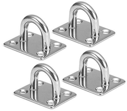 M5/M6/M8 Heavy Duty Pad Eye Plate, 304 Stainless Steel Oblong Eye Pad Plate, Staple Ring Hook Loop U-Shaped Sail Shade Marine Hardware, Wall Ceiling Hammock Hooks Hanger for Swing Suspension(4Pcs)