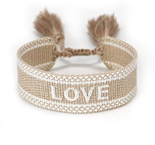 Generisch gewebtes Armband, Freundschaftsarmband, Webarmband, besticktes Armband (LOVE beige)