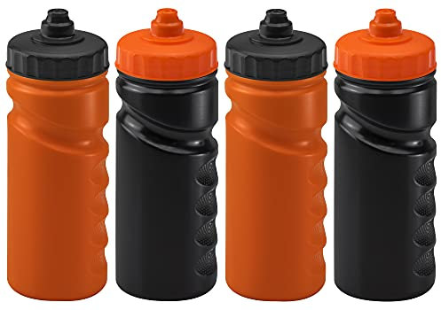 Foxberry 4 x 500ml - Water Bottles - BPA Free - Hands Free Lid - Leakproof Non Drip Spout - Ergonomic Grip Handle - Dishwasher Safe - Blank For DIY Branding and Decoration (Orange Black)