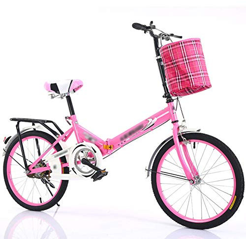 20 Zoll Faltrad Klapprad, Kohlenstoffstahlrahmen Fahrrad Klappfahrrad mit Ständer Gepäckträger und Korb für Herren, Damen, Mädchen, Jungen geeignet,Pink-A