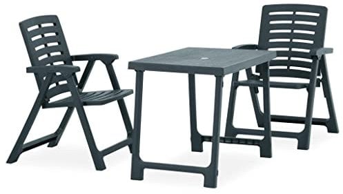 vidaXL Bistroset 3-TLG. Klappbar Balkonset Gartenmöbel Sitzgruppe Garnitur Gartenset Balkonmöbel Tisch Stühle Gartentisch Kunststoff Grün