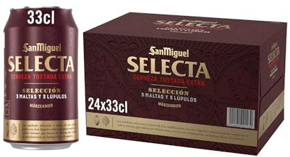 San Miguel Selecta Cerveza, Pack de 24 Latas x 33cl, Cerveza Tostada Extra de Maduración, Cerveza Dorada Refrescante con Carácter, 6.2 % Volumen Alcohol