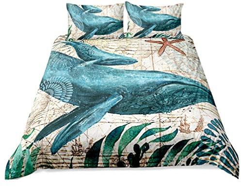 Bettwäsche-Set Wal Blau Ozean Tier Bettbezug 135x200 cm und 1 Kissenbezug 80x80 cm
