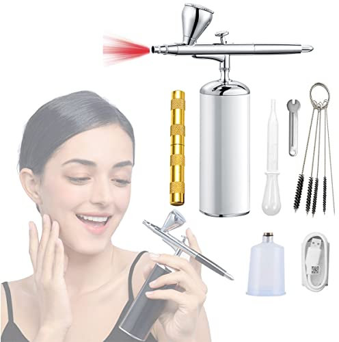 Integrated Mini Cordless Airbrush, Barber Makeup Kit, Air Brush Compressor with Trigger Gun Wireless, Luxury Facial Hydrating Beauty Machine,White