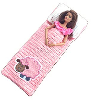 Puppenbettchen - Schlafsack Schäfchen für Modepuppe und andere Puppen der Größe ca 29 cm mit Applikation Ideal auch für unterwegs.