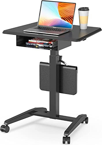 JOY worker Höhenverstellbarer Roll-Laptop-Schreibtisch mit Ablage, mobiler Stehpult, pneumatischer, mobiler Laptoptisch mit Rollen für Couch, Zuhause, Büro, Schule, hält bis zu 10 kg, Schwarz
