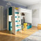 Marlux-Meble Hochbett JSM-7 90x200 TREPPE Links mit Schreibtisch Schränke und Ausklappbares Sofa 70x180 Matt Funktionsbett Etagenbett Stockbett Kinderhochbett Jugendhochbett (Türkis Matt)