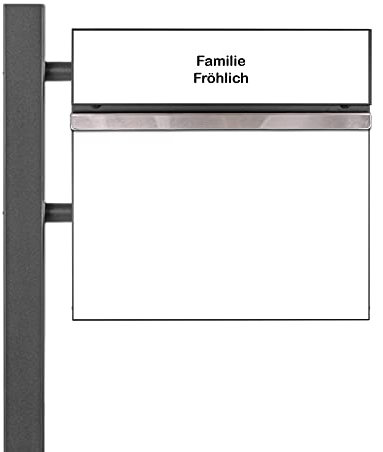 banjado® Standbriefkasten Anthrazit mit Namensschild weiß & Zeitungsfach/Briefkasten mit Standfuß in Anthrazit/Postkasten A4 Einwurf inkl. Montagematerial & 2 Schlüsseln