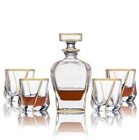 1 Set di Bicchieri di Vetro per Vodka, Whisky, Vino, tè, Bottiglia da Bere, Decanter, 1 Bottiglia con 4 Tazze (Taglia Unica)