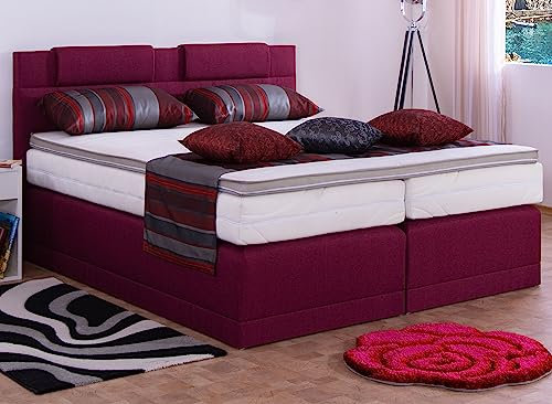 AUKONA Boxspringbett Piano 180x200, Brombeere H2, 7 Zonen Taschenfederkern-Matratze, H2 H3 H4, Komfortschaum-Topper, Lieferung und Aufbau kostenlos