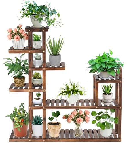 Étagère pour plantes d'extérieur en bois, porte pots verticaux à 6 étagères, supports multifonctionnels pour plantes, porte-pots, plante support intérieur, 75 x 25 x 140,5 cm