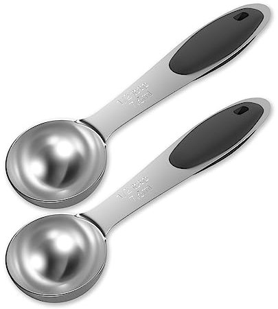 LEIFENY 2PCS 1/2 Tbsp(1.5tsp, 1/4oz, 7.5ml) Single Measuring Spoon with Black Silicone Grip, Stainless Steel Individual Measure Scoop Only