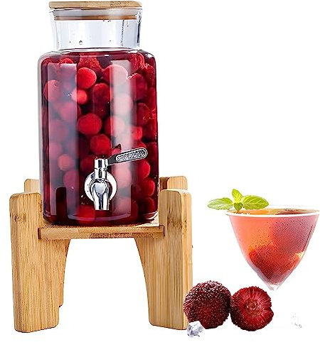 Distributeur de boissons en verre, distributeur de jus 2/3/4L avec robinet et support, verre à haute teneur en borosilicate, distributeur de boissons anti-fuite pour cuisine, barbecue, limonade 2L