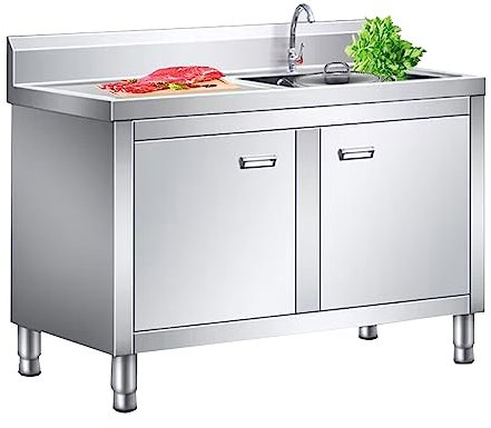 2 Compartimientos Acero inoxidable Industriales Fregadero,Fregadero de Cocina Comercial,Fregadero Comercial Pila de Lavar,con Grifo Y Desagüe(120cm/47.2in Left Platform)