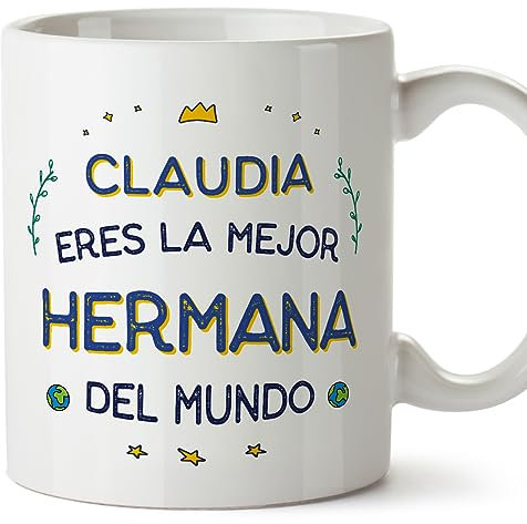 MUGFFINS Tazas Personalizadas para HERMANA - En Español - Mejor del Mundo - 11 oz / 330 ml - Regalo personalizable original y divertido