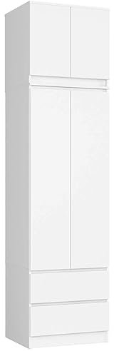 AKORD Armoire 4 Portes | Armoir Chambre 2 Tiroirs avec Etagères et Une Tringle | Armoire sans Penderie Chambre | Dressing Rangement Placard | Qualité supérieure | 234 cm de Hauteur | Blanche