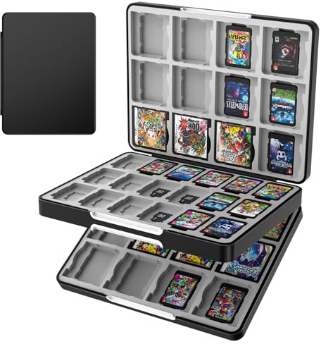 TiMOVO Custodia per schede di gioco per Nintendo Switch 2/Switch OLED/lite, cartuccia compatta e portatile con 60 Slot per schede di gioco, 24 Slot per schede 3DS e 36 Slot per schede Micro SD, Nero