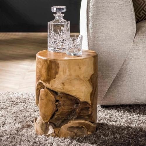 RINGO-Living Couch Beistelltisch Zelisa aus Teakholz & Metall Schwarz Gold, moderner Beistelltisch Sofa, Beistelltisch Bett mit dunkler Naturholz Tischplatte Massivholz, Natur Couchtisch