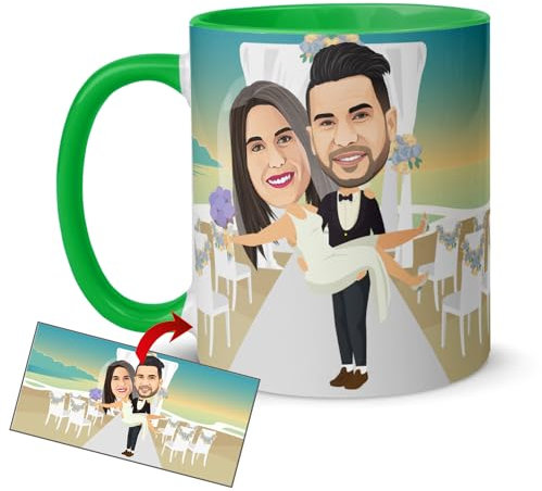 Kembilove Tazas originales para regalar en boda - Taza personalizada con caricatura y texto - Regalos de boda para invitados - Regalos boda - Tazas de cafe 350ml (Honey Moon)