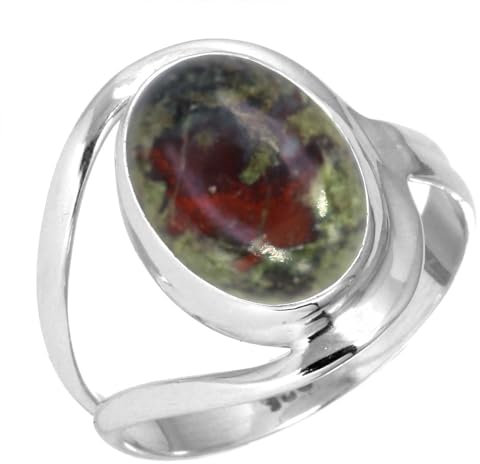 Jeweloporium Multicolor Dragon Blood Jasper Silberring Größe 62 (19,7), 925 Sterling Silber Ring für Damen, Echter ovaler Edelstein Boho Schmuck