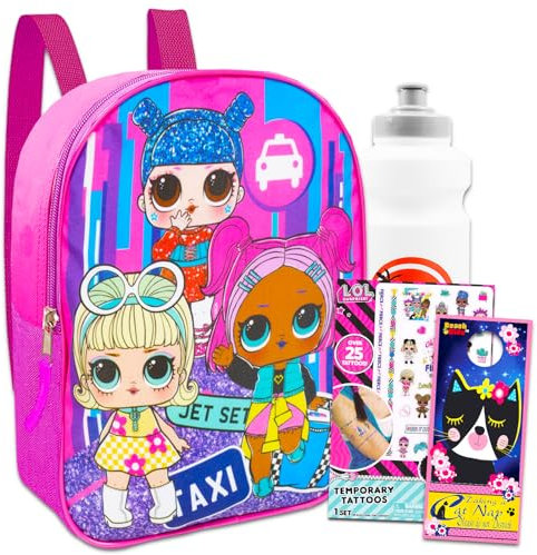 L.O.L Surprise Rucksack für Mädchen – Bundle mit Mini 27,9 cm L.O.L Surprise Rucksack plus Wasserflasche, Tattoos, mehr | L.O.L Surprise Schultasche für Kinder, Mehrfarbig, LOL Surprise Dolls Bag for