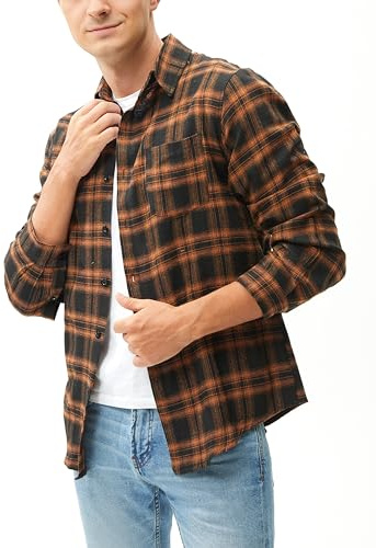 Camisa Cuadros Hombre Franela Algodón Camisa Leñador Blusas Basiccon Botones Camisetas Manga Larga Oficina Básico Vintage Western Casual