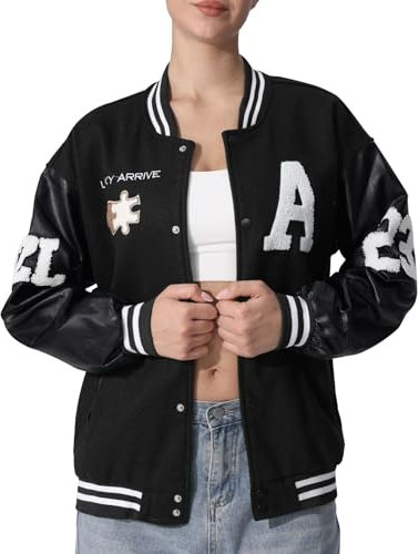 KENAIJING Giacca Varsity da donna Baseball Bomber Vintage Unisex Streetwear Cappotti con patchwork Hipster Utility Jacket Tops