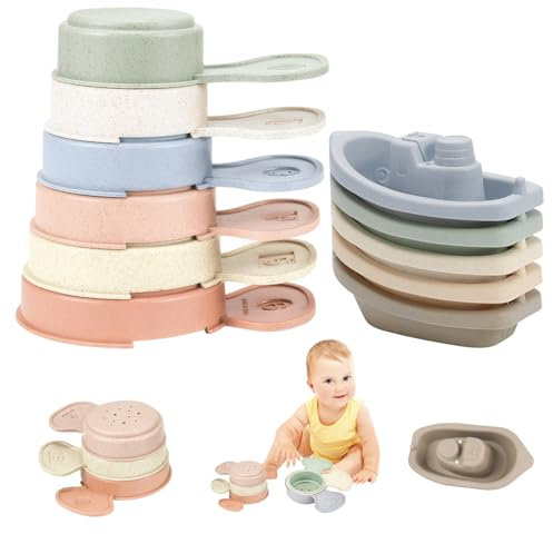 Jouets De Bain Pour Tout-Petits 11 Pièces/Ensemble De Jouets De Bain Pour Bébé Comprenant 6 Bateaux Flottants Et 5 Louches De Bain Empilables Avec Trous Jouets De Piscine Pour Enfants Jouets De Douche