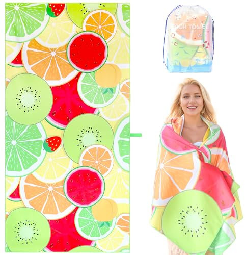 LEcylankEr Strandtuch XXL 180x90 Strandtuch Mikrofaser für Herren Damen Anti-Sand Schnell Trocknend Strandhandtuch Groß für Strand/Poolside/Strandstuhl (Früchte)
