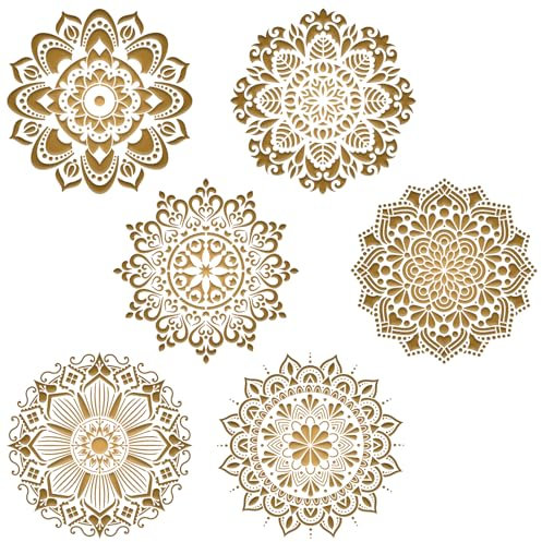 6 Stück Groß Mandala Schablone, Wiederverwendbares Malerei Vorlage Zubehör, DIY Blume Handwerk Schablone, Schablonen Wandgestaltung für Wand, Boden, Fliese Dekoration (30 x 30CM)