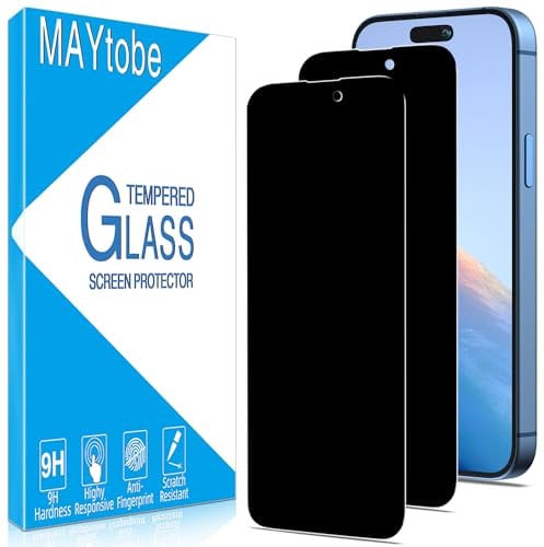 MAYtobe 2 Pack Privacy Screen Protector for iPhone 15 Pro Max, 15 Plus, Anti Spy Tempered Glass, Case Friendly, Anti-Scratch, Ultra Resistant, Touch Sensitive, Bubble Free