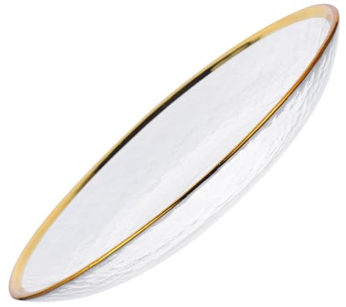 IMIKEYA Assiettes À Bord Doré Assiettes De Présentation Assiette En Verre Transparent Plateau En Verre Sous Assiette Plat À Salade Rond Assiettes À Salade De Fruits Et Pâtes Pour Dîner