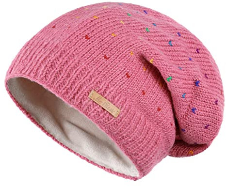 alpengoa McRon Damen Gefütterte Beanie Wollmütze Modell Lizzy Regenbogen Flamingo 2 266R