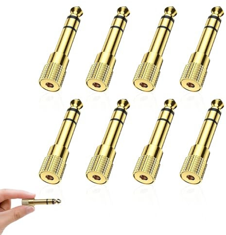 XKSIDA 8 Pack Gold-Plated 3.5mm to 6.35mm Audio Adapter - Heavy Duty Headphone Jack Converter for Guitar, Studio, Hi-Fi Systems, Noise-Free Signal Transmission & Durable Metal Connectors
