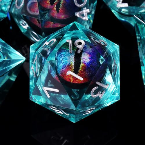 ORUZA 7 Stück Drachenauge Polyedrische Harz Spielwürfel DND Würfel Set D&D Würfel für Dungeons and Dragons RPG MTG Pathfinder Rollenspiel D4 D6 D8 D10 D% D12 D20