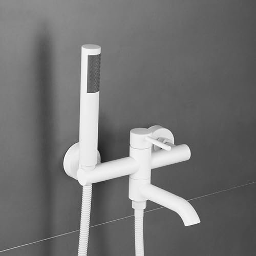 XJTNLB Rubinetto Vasca Bianco Miscelatore Doccia Muro Rubinetto Miscelatore Vasca Da Bagno Con Doccia Bocca Girevole a 90 ° Rubinetti per Vasca da Bagno in Ottone