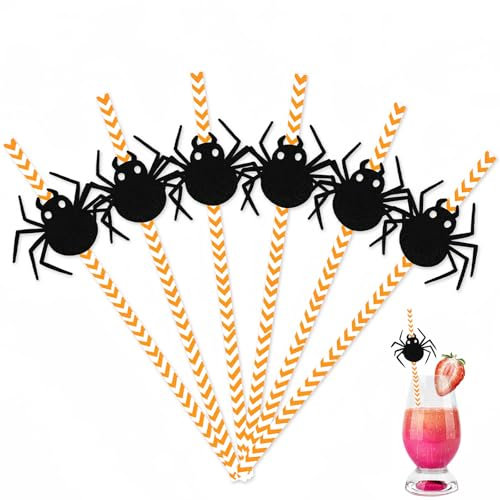 Halloween Paper Straws,24pcs Halloween Party Straws Spider Pattern Drinking Straws Paper Cocktail Straws for Restaurant Home Bar Halloween Party Juice Coffee Cold Drink Accessories