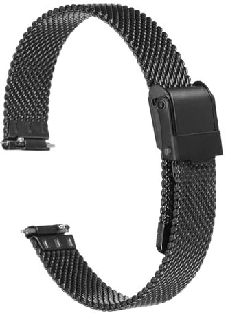 QUARKZMAN Uhrenarmband Mesh Edelstahl 12 mm Ersatz Metall Armband Edelstahlarmband mit Schnellverschluss Uhrenarmbänder Ersatzband Verstellbarer Gütelschnalle für Damen Herren, Schwarz