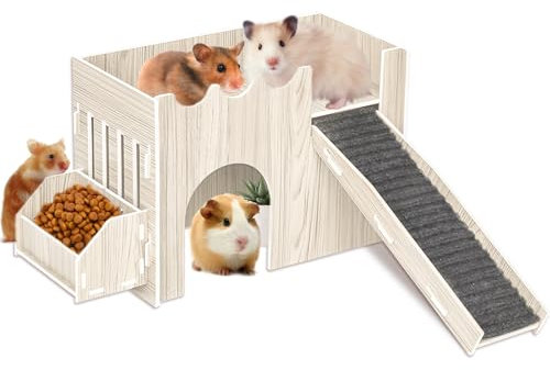 Großes Meerschweinchenversteck Haus Holz Meerschweinchen Schloss mit Futterbecken Meerschweinchen Spielzeug Zubehör für Chinchilla Hamster Igel Kaninchen Hase