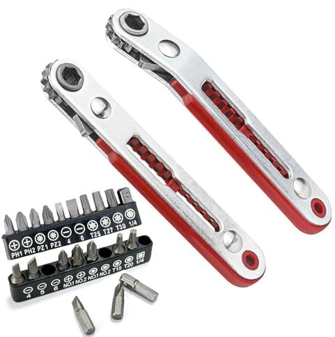 Cliquet Tournevis, 1/4 Mini Clé à Cliquet Tournevis Magnétique, Tête Plate Tête Coude Mini Tournevis Décalé Réversible à Cliquet et 20pcs Embouts de Tournevis, Outils Réparation Poche Multifonctions
