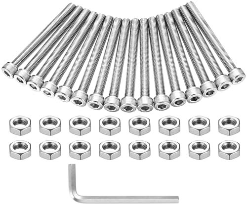 16 Pz Set di Viti M8 x 80mm, Viti Bulloni e Dadi, Vite a Testa a Esagonale, Bulloni Viti a Testa Esagonale Incassata, Viti a Testa Bombata con Esagono Incassato, Viti a Testa Brugola in Acciaio Inox