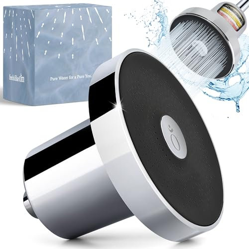 Feels Like Om Cabezal de ducha filtrado con suavizante de agua, filtros de ducha para eliminar productos químicos tóxicos y 98% de cloro, filtro de alta presión para agua dura, filtro de ducha probado